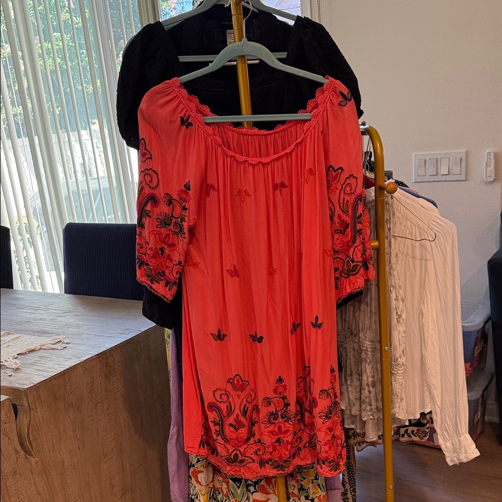 Embroidered Coral Dress